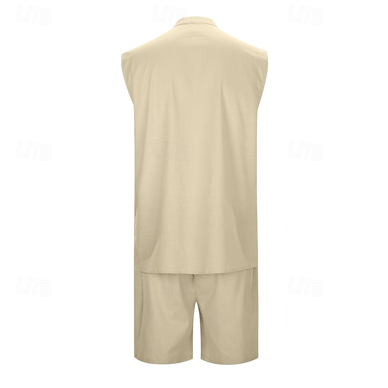Per uomo 2 pezzi Completo di camicia Set estivo Set abbinati Abbigliamento mare Liscio Da mare Giornaliero Nero Bianco Blu marino Cachi Senza maniche Colletto Estate Abbigliamento del 2025 a $34.99 –P7