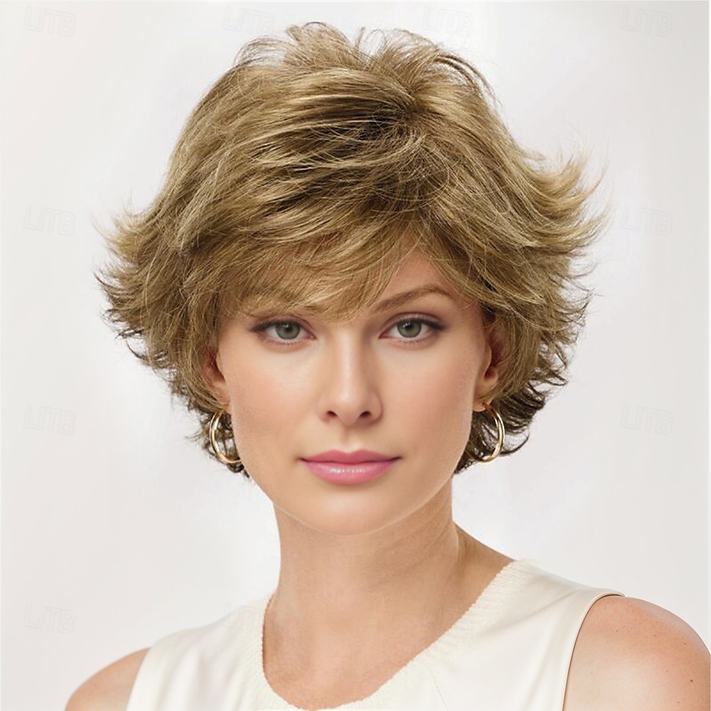 Perruque Synthétique Bouclé Avec Frange Fabriqué à la machine Perruque Court A1 A2 A3 A4 A5 Cheveux Synthétiques Femme Doux Mode Facile à transporter Blond Argent Gris de 2025 ? $19.99 –P4