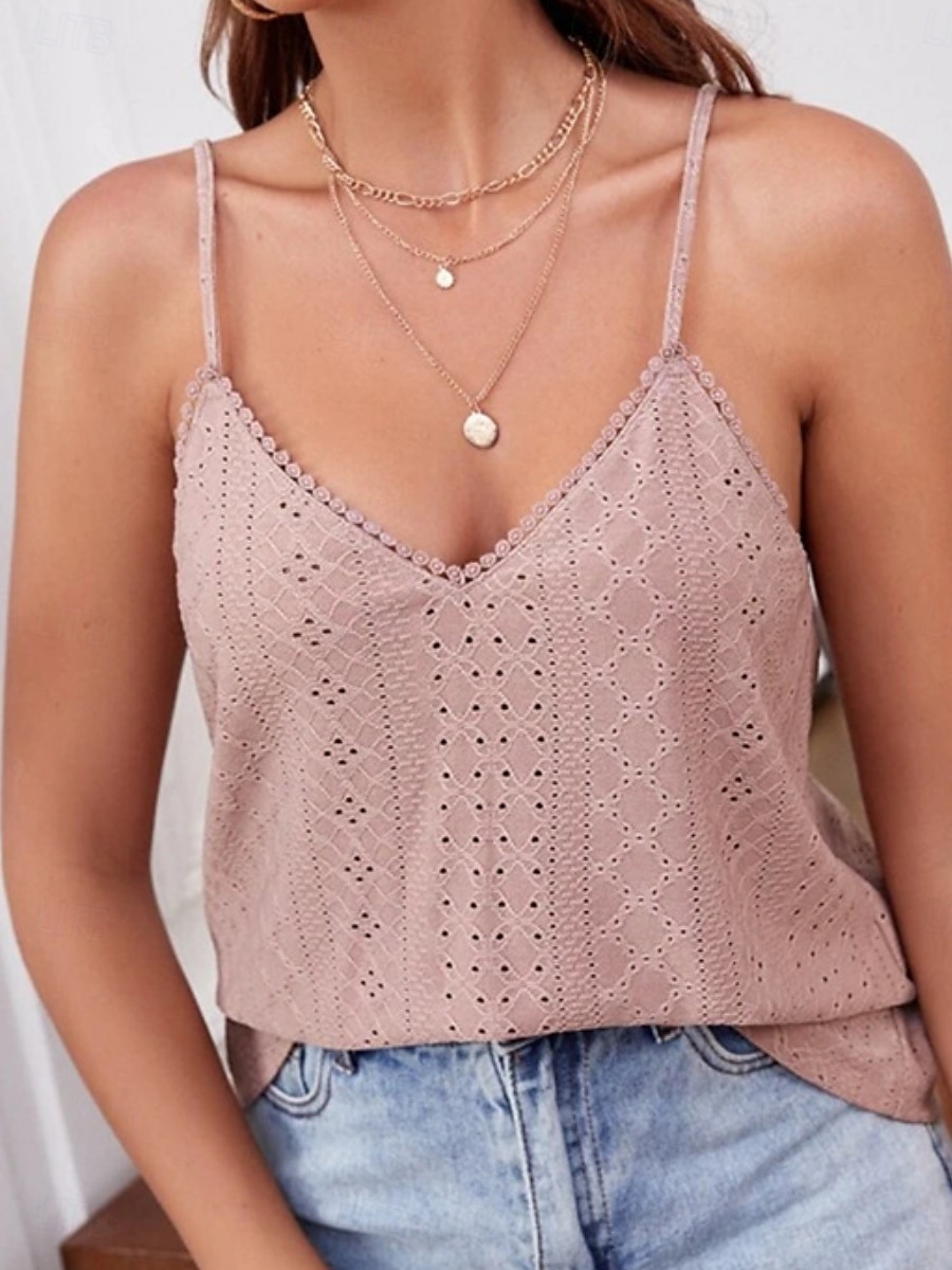 Dames Camisole Tanktop Effen Kleur Stijlvol Casual Mouwloos Band Regular Tops Dagelijks Knoopgaatje Wit Roze Groen Zomer 2025 - $21.99 –P5
