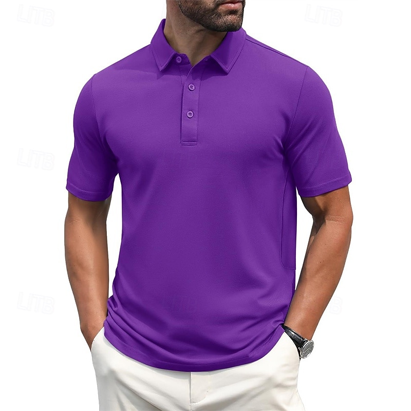 Herren Golfhemd Golf Poloshirts Arbeit Casual Kargen Kurzarm Basic Modern Glatt Knopf Frühling Sommer Regular Fit Hellgelb Wein Pfauenblau Dunkelgrau Schwarz Weiß Golfhemd 2025 - $17.99 –P14