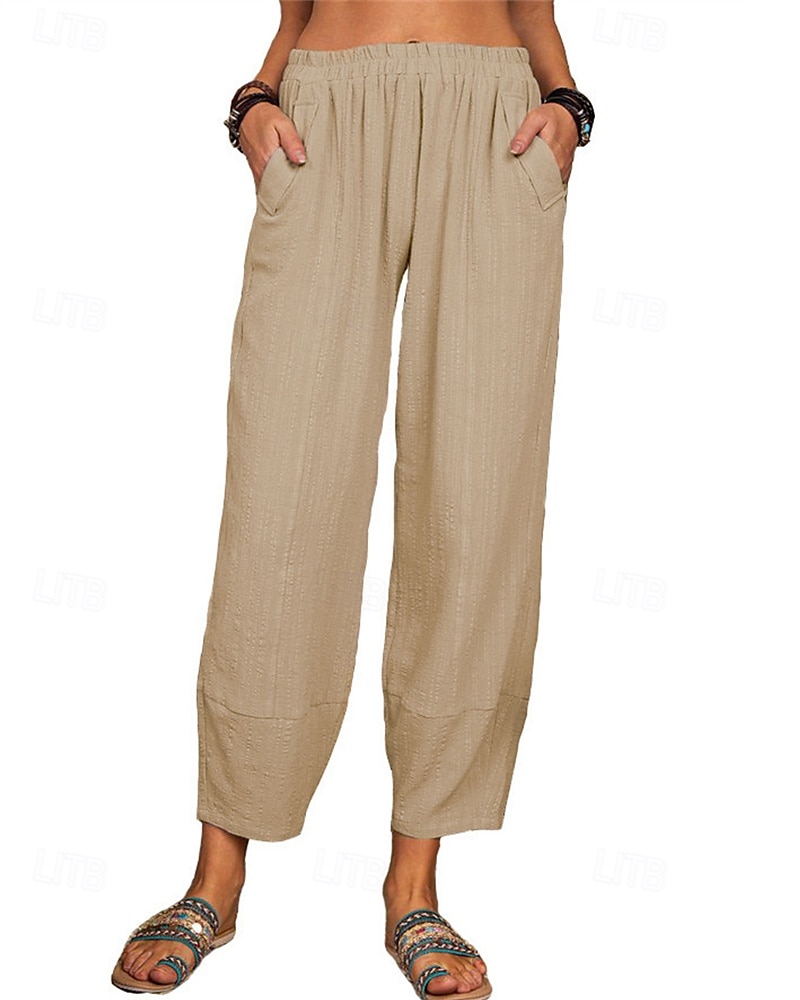 Women's Cotton Linen Pants Pants Trousers Lightweight Casual Ankle-Length High Rise Plain Pocket Breathability Comfortable Inelastic Casual Daily Weekend Wine Navy Black White Summer Spring Regular 2025 - $19.99 –P6