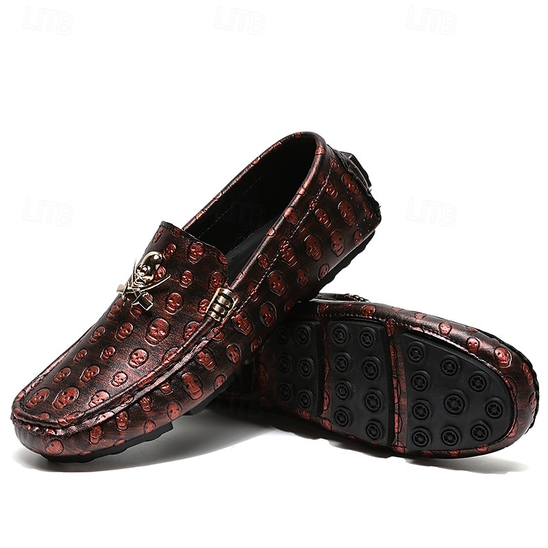 Men's Skull Pattern Slip-On Loafers - Faux Leather Casual Shoes with Metal Skull Detailing, Stylish Gothic Design for Parties and Everyday Wear 2025 - $46.99 –P5