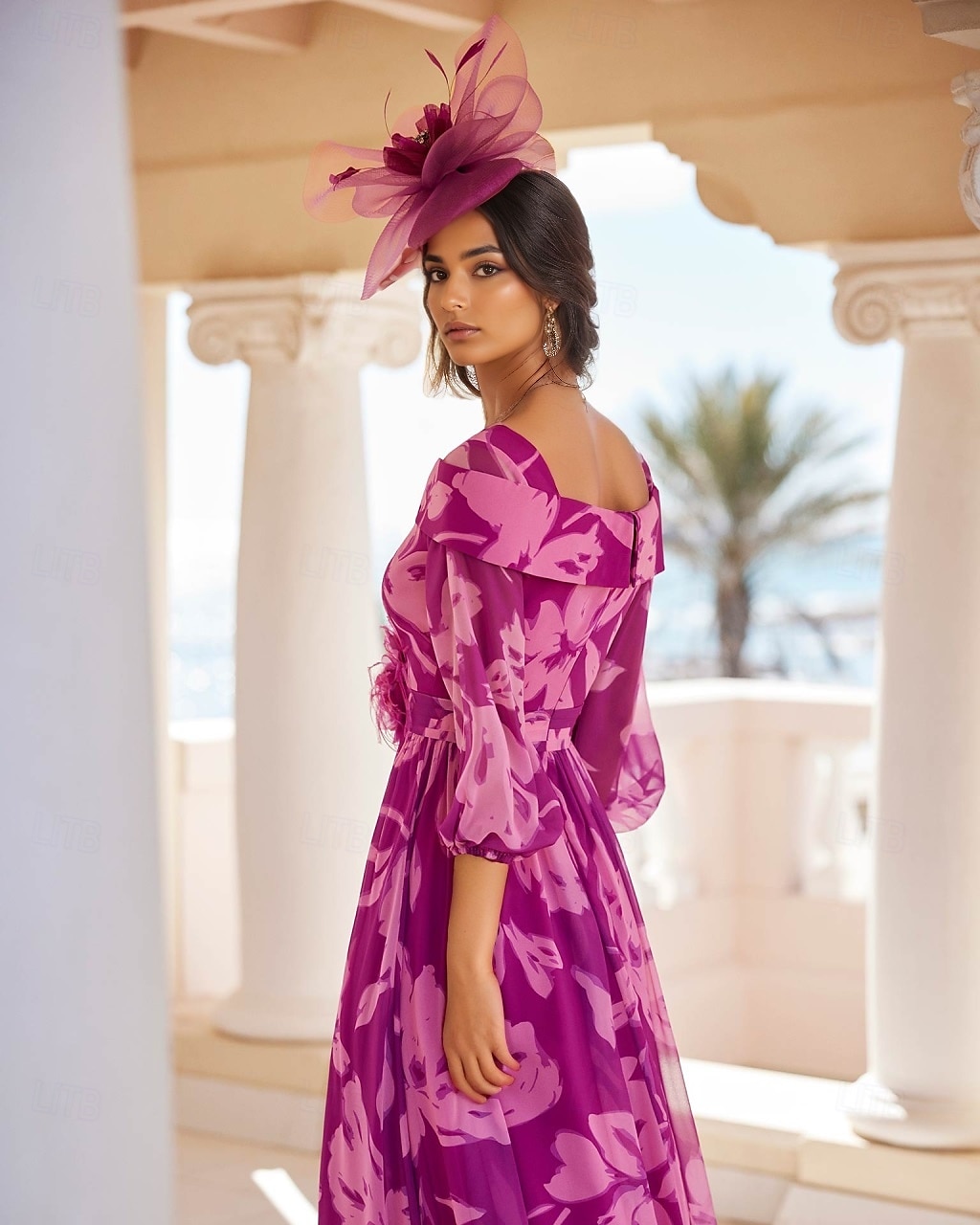 Abito per la madre della sposa a-line elegante collo a gioiello floor lunghezza chiffon maniche lunghe con applicazioni abito per giornata delle corse abito da ospite per matrimonio del 2025 a $191.99 –P3