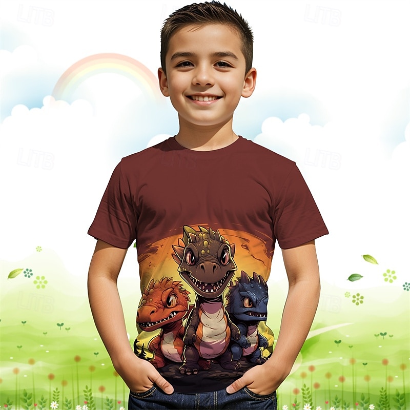 Jungen 3D Graphic Dinosaurier T-Shirt Kurzarm Sommer Frühling Modisch Basic kinderkleidung 4-12 Jahre Rundhalsausschnitt Outdoor Casual Täglich Regular Fit 2025 - $11.99 -P4