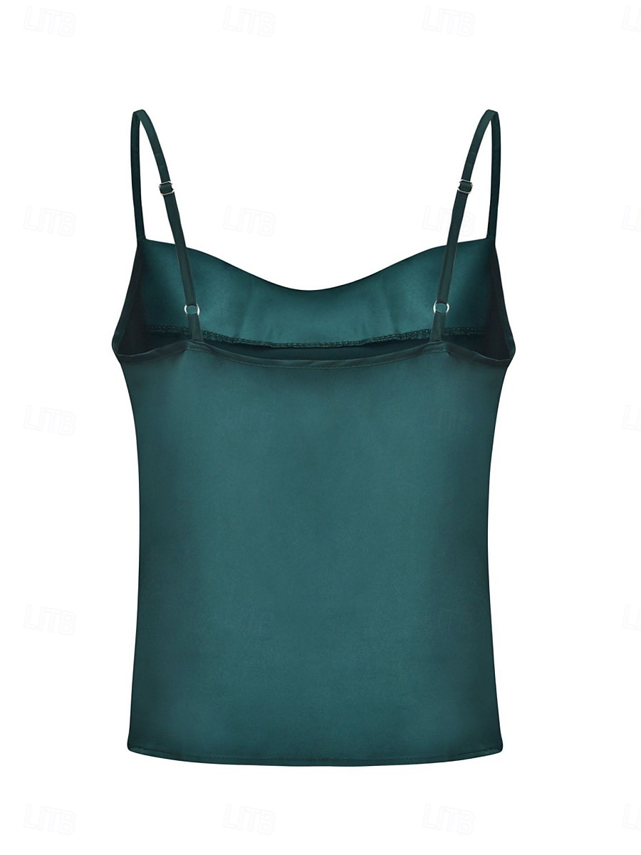 Débardeur femme sans manches élégant stylé uni haut régulier à bretelles dos nu bleu marine vert été de 2025 ? $12.49 –P4