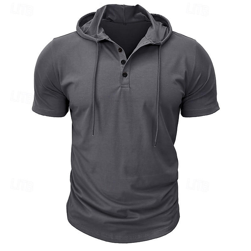 Herren T Shirt Kurzarm Mit Kapuze Frühling & Sommer Sport Mode Täglich Knöpfe Kordelzug Outdoor Alltagskleidung Lässig Schwarz Weiß Grün Top T-Shirt für Herren 2026 - $24.99 –P8