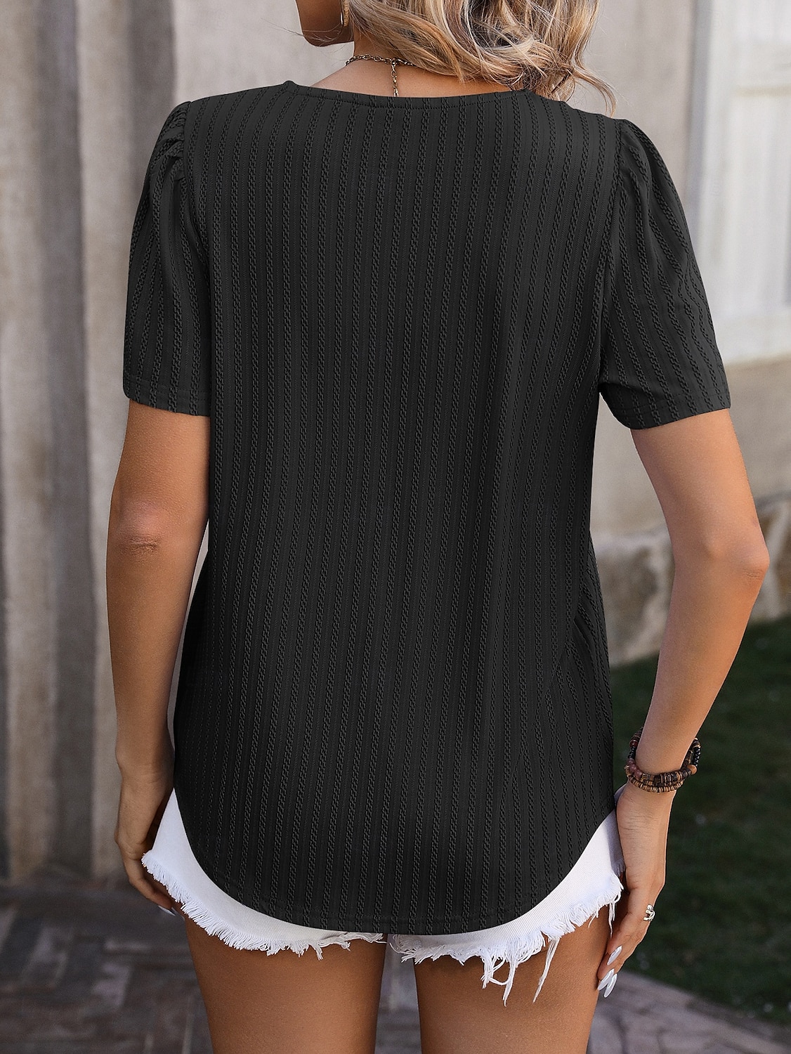 Women's Boho T-shirt Plain Bohemia Stylish Basic Short Sleeve Puff Sleeve Square Neck Regular Tops Daily Going out Weekend Dressy Tunic Black White Light Green Pink Royal Blue Summer 2025 - $21.99 –P11