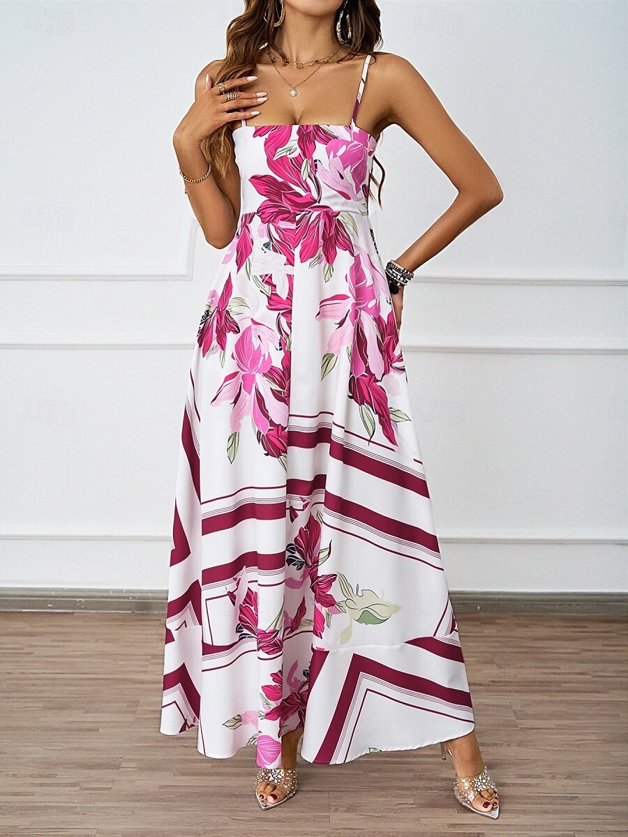 Per donna Vestito maxi Abito casual Abiti Boho Chic Boemia stile sveglio Moda Da mare Giornaliero Spiaggia Morbido Floreale Fantasia geometrica Senza maniche Con bretelline Blu Fucsia Estate del 2025 a $31.99 –P1