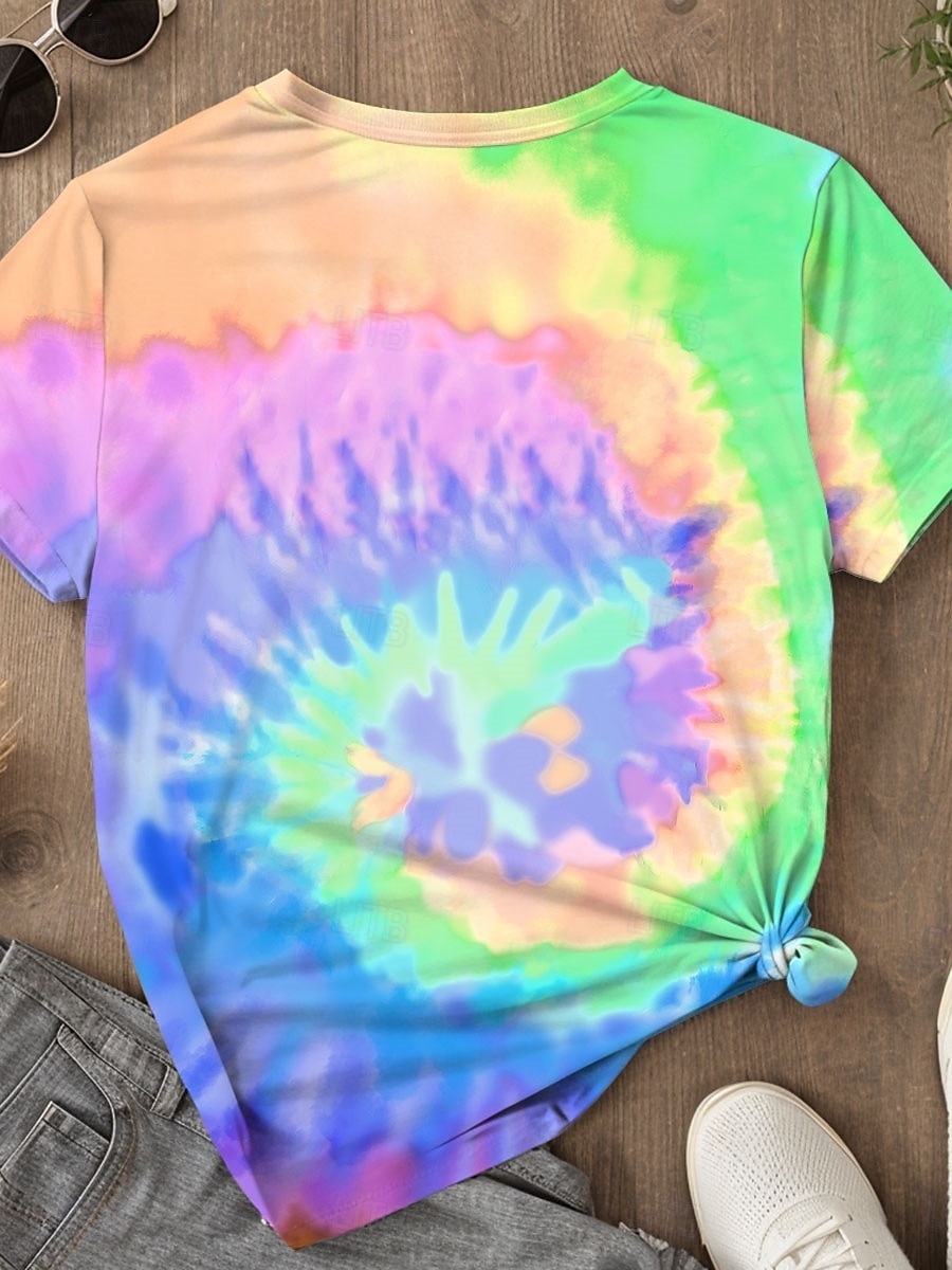 Pentru femei Tricou Cravată Scrisă Casual Manșon scurt Rotund Topuri obișnuite Zilnic Imprimeu Verde Deschis Roz Îmbujorat Mov Curcubeu Vară 2025 - $19.99 –P2