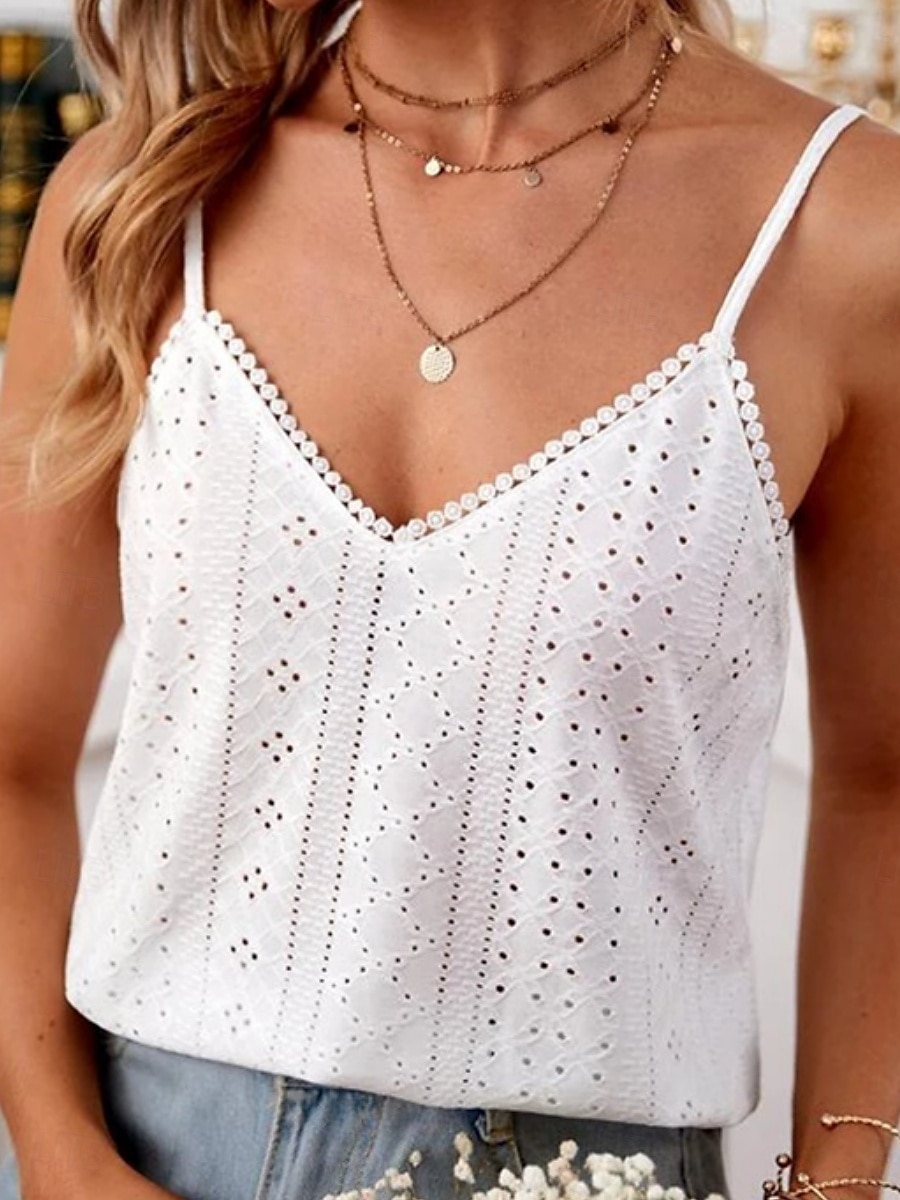 Dames Camisole Tanktop Effen Kleur Stijlvol Casual Mouwloos Band Regular Tops Dagelijks Knoopgaatje Wit Roze Groen Zomer 2025 - $21.99 –P3