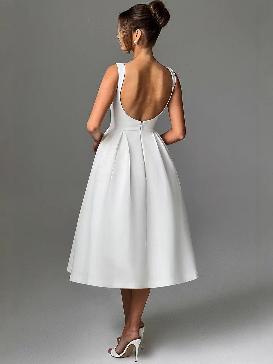 princess polly baby blue dress Little White Dress Bridal Shower Dresses Boho Wedding Dresses A-Line Scoop  Neck Sleeveless Tea Length Jersey Bridal Suits Bridal Gowns With Pleats  Solid Color 2026