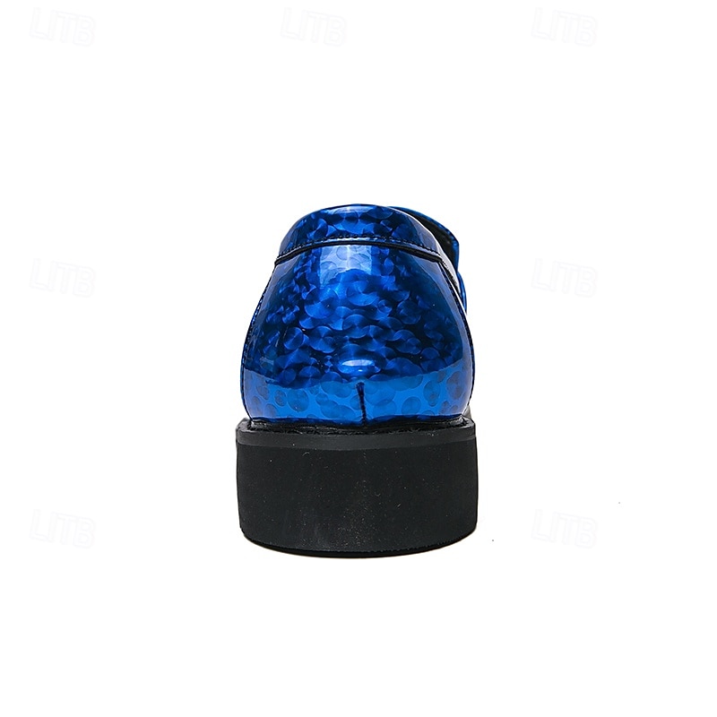 mocassini da uomo in similpelle blu metallizzata con catena dorata decorativa – scarpe slip-on alla moda per occasioni formali e da festa del 2025 a $46.99 –P7