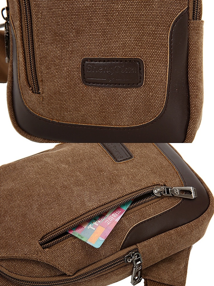 slyngeveske i lerret for menn - slitesterk crossbody skulderryggsekk med glidelåslommer, uformell stil for reiser, fotturer og daglig bruk svart armygrønn blå 2026 - $18.99 –P6