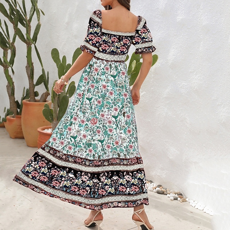 Női Hosszú ruha Maxi ruha hétköznapi ruha A vonalú ruha nyári ruha Boho ruha Elegáns Stílusos Etno Vakáció Napi Randi Normál Virágos Rövid ujjú Aszimmetrikus Világoszöld Rubin Medence Lóhere Nyár 2025 - $26.99 –P5