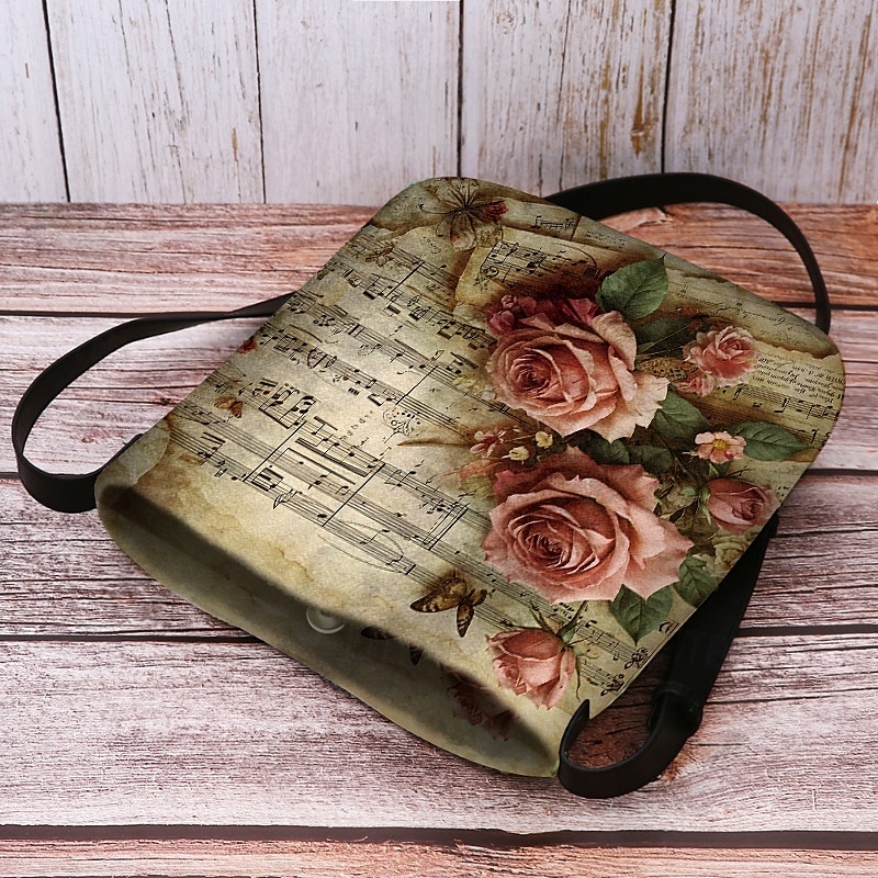 vintage kukkakuvioinen nuottiolkalaukku naisille – taiteellinen ruusukuvioinen crossbody-laukku, täydellinen rentoihin retkiin, ostoksille ja jokapäiväiseen käyttöön 2025 - $24.99 –P6