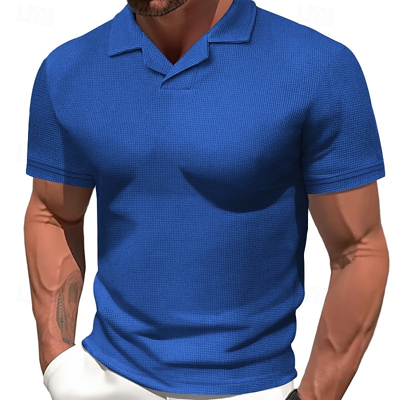 Herren Golfhemd Poloshirt aus Waffelstrick Geschäft Aktiv Klassisch Kurzarm Modisch Modern Feste Farbe Knopf Sommer Frühling Regular Fit Schwarz Weiß Blau Khaki Grau Golfhemd 2025 - $16.49 –P1