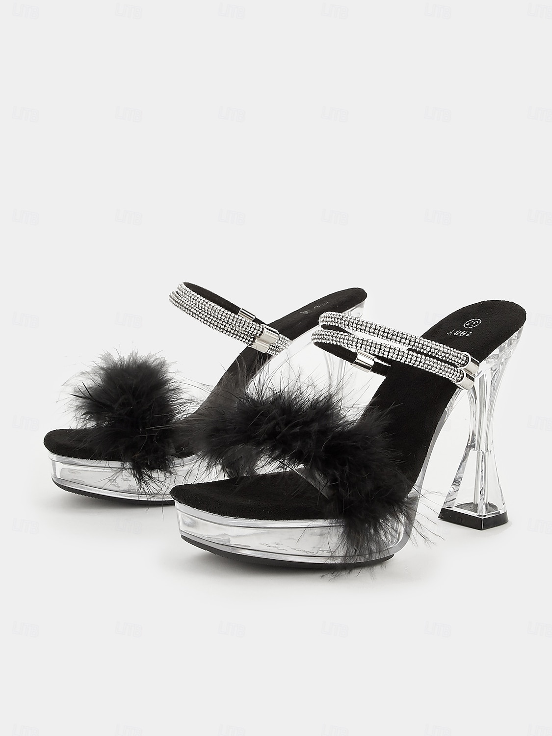 rode met veren versierde, doorzichtige platformhakken voor dames – glamoureuze open sandalen voor avondevenementen en optredens 2025 - $54.99 –P2