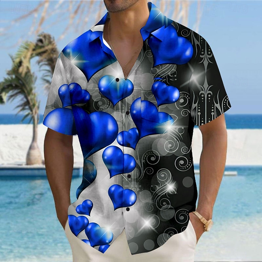 Valentinstag Herren Herz Liebe Farbverlauf Hemd Knopfhemd Kurzarm Modisch lässig Urlaub Geschenk Festtage Sommer Herbst Umlegekragen 3D-Druck Violett Dunkelrot Blau 1# Rote Helles Schwarz 2025 - $23.99 –P8