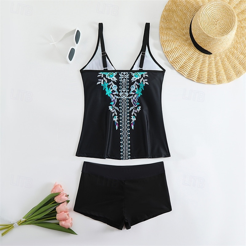 Dam Tankini Tvådelad baddräkt V-ringad Badkläder Badkläder Svart Purpur Andningsfunktion Snabb tork Lättvikt Ärmlös - Simmning Surfing Strand Sommar Vår Plusstorlekar 2025 - $24.99 –P6
