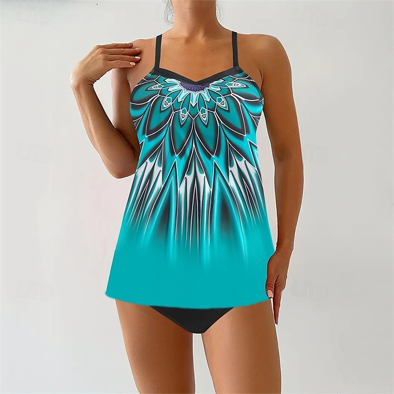 Dames Tankini Tweedelig zwempak V-hals Racerback Zwemkleding Zwemkleding Oranje Groen Ademend Sneldrogend Lichtgewicht Mouwloos - Zwemmen Surfen Strand Zomer Lente Grote maten 2025 - $25.99 –P7