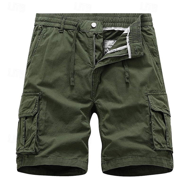 Men's Cargo Shorts Shorts Summer Shorts Drawstring Elastic Waist Multi Pocket Plain Comfort Wearable Knee Length Outdoor Sport Daily Fashion Casual Black Yellow 2025 - $28.99 –P10