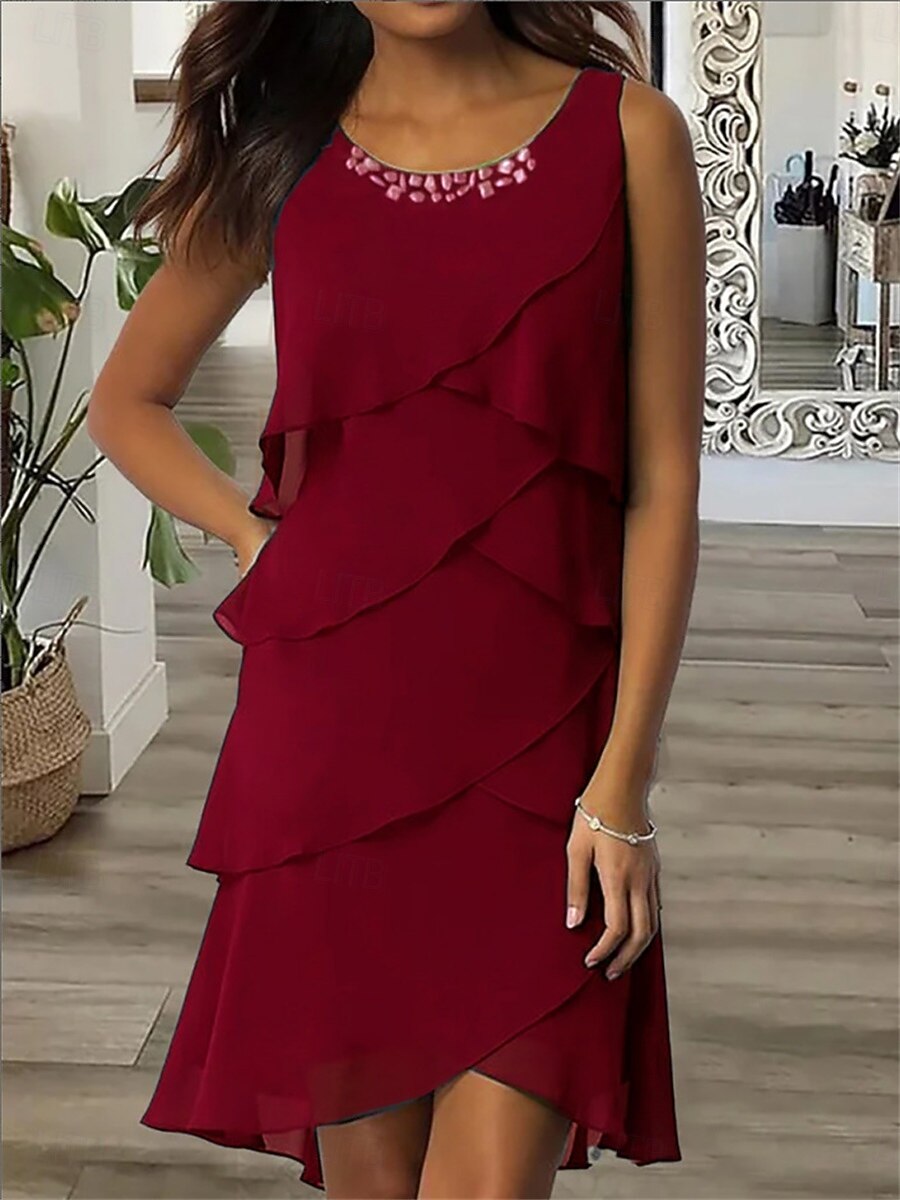 Femme robe longue Robe de Mousseline Elégant mode Vacances du quotidien Ample Plein Sans Manches Col Ras du Cou Rouge bleu marine Vert Kaki Eté Printemps de 2025 ? $35.99 -P6