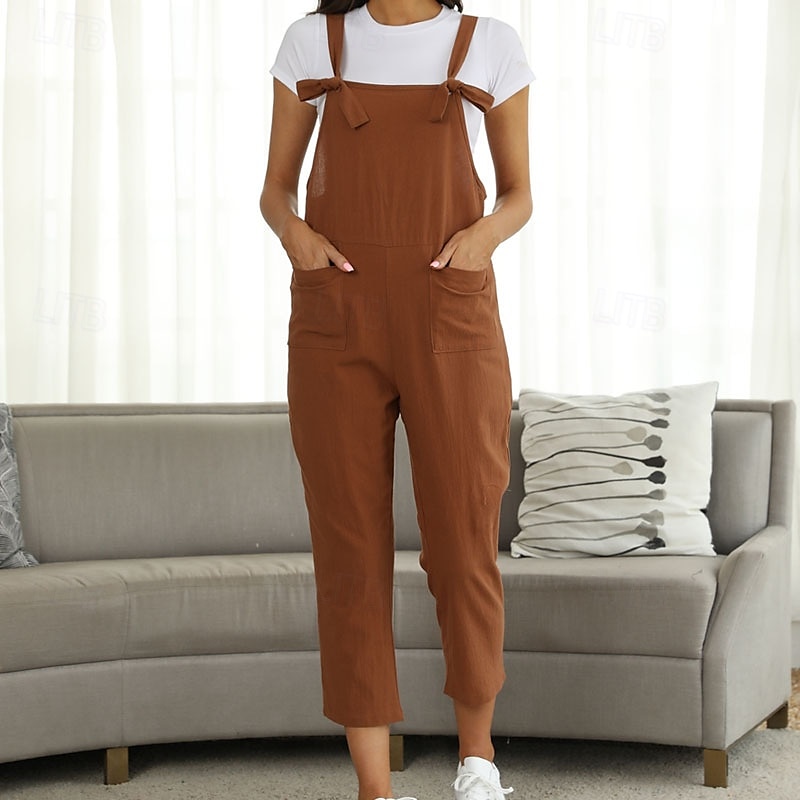Dam Byxor Jumpsuit Sparkbyxor Lättvikt Ledigt Ankellång Mellanhög midja Slät Ficka Mateial som andas Bekväm Oelastisk Hem Ledigt / vardag Rödvin Mörkgrön Marin Svart Sommar Vår Normal 2025 - $18.99 –P8