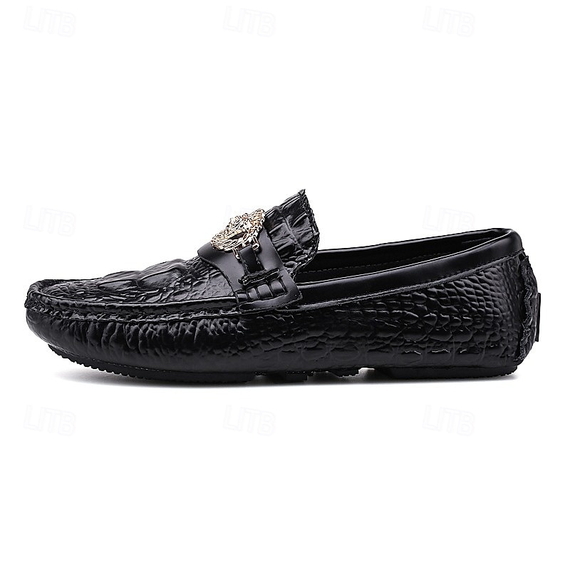 pánské mokasíny z umělé kůže s krokodýlím vzorem – luxusní slip-on společenské boty s kovovým dekorem lva pro formální i neformální příležitosti 2025 - $46.99 –P3