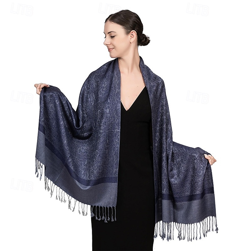Écharpe châle pashmina en cachemire soyeux Vimate - Écharpe pashmina jacquard double face douce pour femme pour robe de soirée châle de voyage de 2025 ? $26.99 –P6