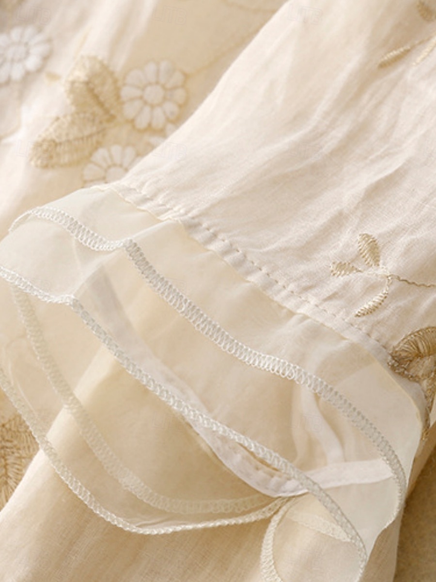 Damen Hemd Baumwoll-Leinen-Hemden Knopfleiste Bluse Blumen Basic Lässig Dreiviertelarm Hoher Ausschnitt Normale Oberteile Täglich Bestickt Knöpfe Gelb Purpur Grün Beige Sommer Frühling Herbst 2025 - $27.99 –P9