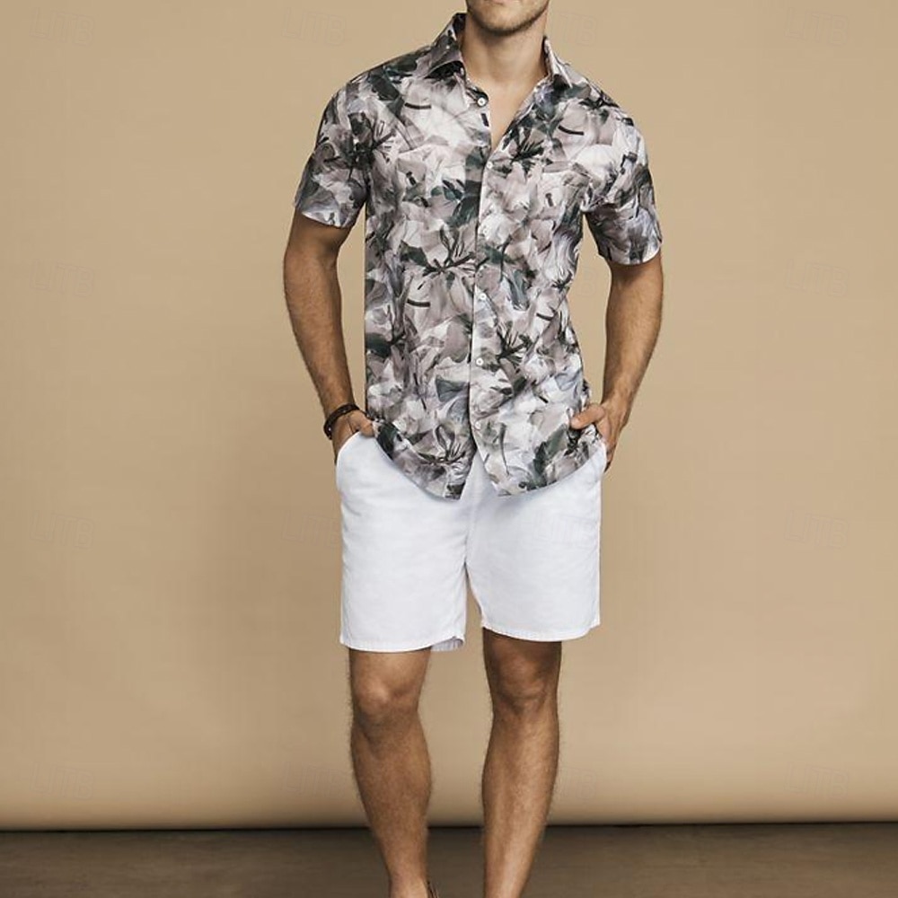 Men's Graphic 2pcs Shirts Sets Summer Tops Short Sleeve Turndown Casual Outdoor Home Casual 3D Print Brown 2025 - $32.99 –P1