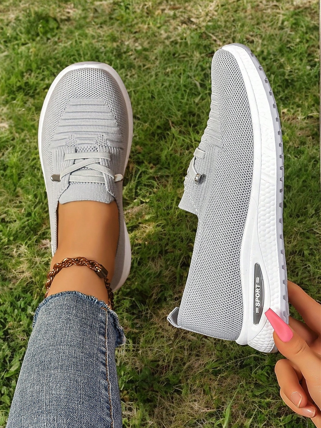 adidași de damă gri din tricot cu talpă cu pernă de aer – pantofi ușori și respirabili pentru mers, călătorii și ținute casual 2025 - $19.99 –P5