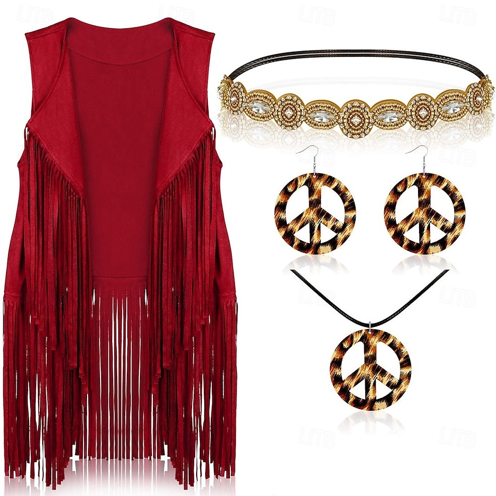 Retro / vintage 1960erne 1970erne Cosplay kostyme Drakter Tilbehør sett Hippie Kostyme Dame Karneval Maskerade Fest / aften Pride-parade Pride måned Voksne Vest Hodeplagg Ørering Vår sommer 2026 - $24.99 –P5