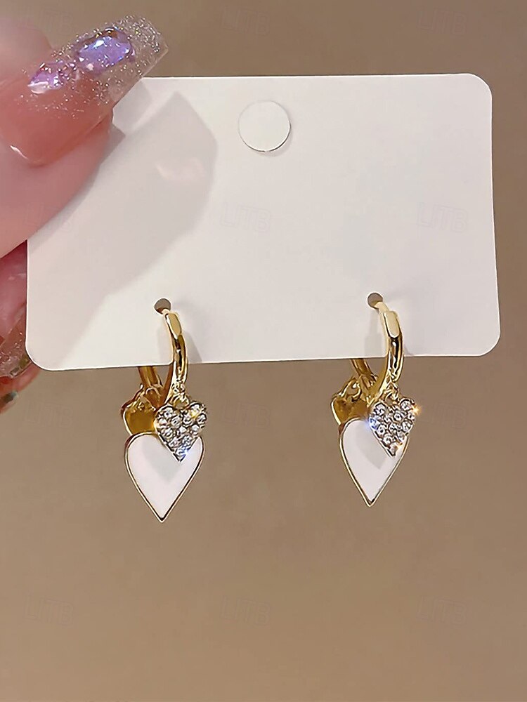 Red and Gold Heart Drop Earrings with Rhinestone Detailing – Romantic Jewelry for Women, Perfect for Valentine's Day or Date Nights 2025 - $7.99 –P6