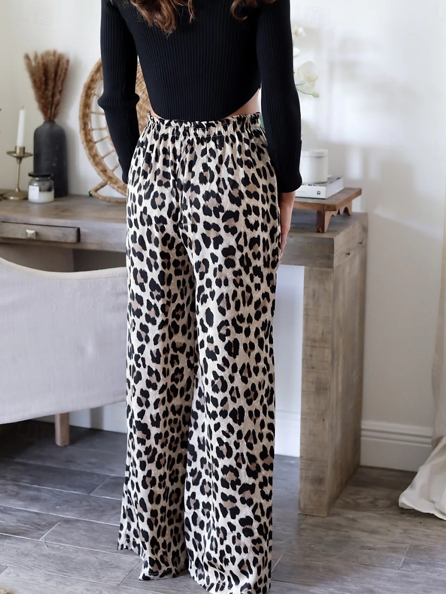 Dam Brett skaft Kinesiska Mode Streetwear Fullängd Hög midja Leopard Ficka Elastiskt midjeband Bekväm Mjuk Microelastisk Utomhus Gata Leopard Sommar Vår Höst Normal 2025 - $22.99 –P5