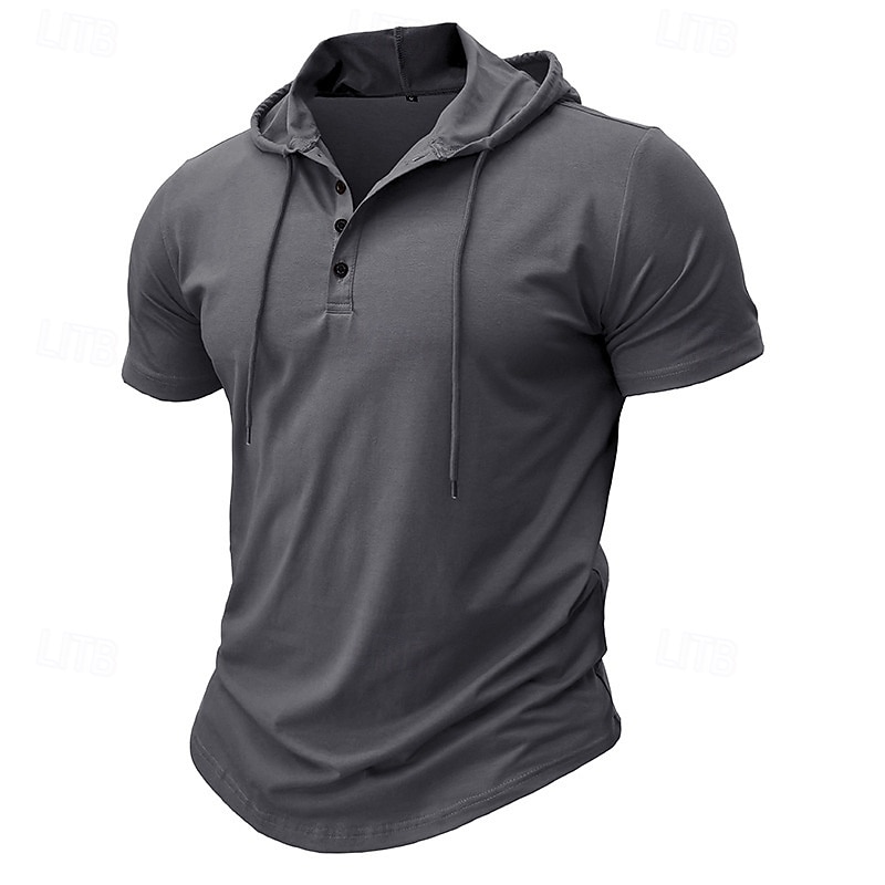 Herren T Shirt Kurzarm Mit Kapuze Frühling & Sommer Sport Mode Täglich Knöpfe Kordelzug Outdoor Alltagskleidung Lässig Schwarz Weiß Grün Top T-Shirt für Herren 2026 - $24.99 –P7