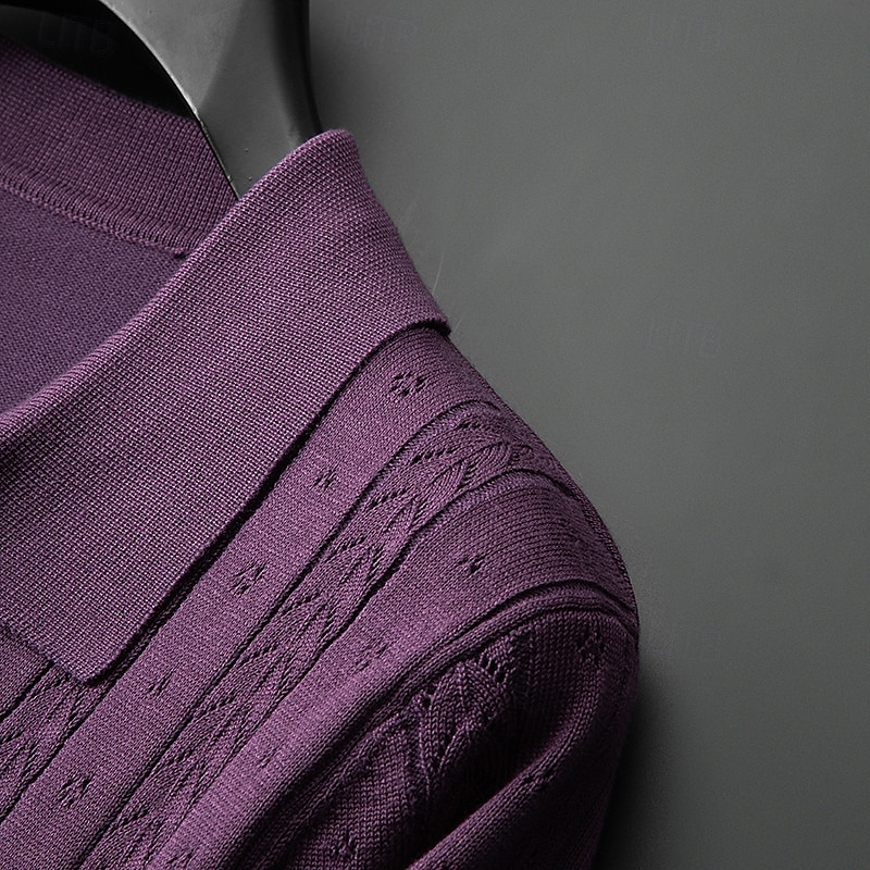 Men's Business Casual Button Classic Short Sleeve Vintage Fashion Solid Color Hollow Out Buttons All Seasons Black White Purple Brown 2025 - $39.99 –P7