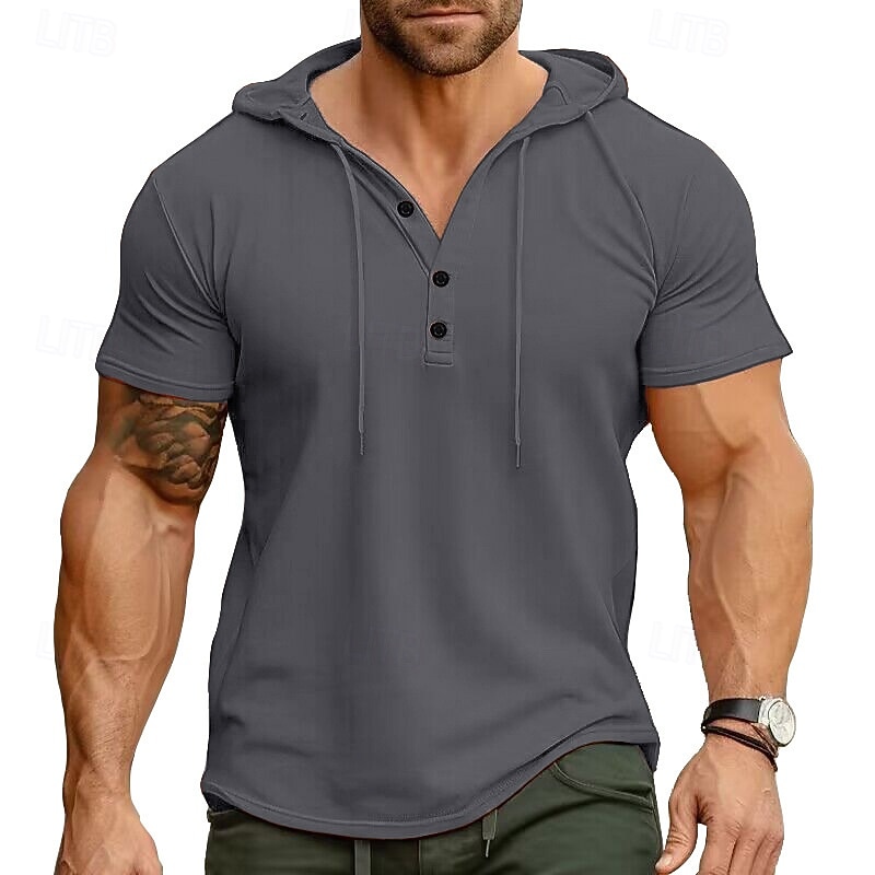 Herren T Shirt Kurzarm Mit Kapuze Frühling & Sommer Sport Mode Täglich Knöpfe Kordelzug Outdoor Alltagskleidung Lässig Schwarz Weiß Grün Top T-Shirt für Herren 2026 - $24.99 –P6