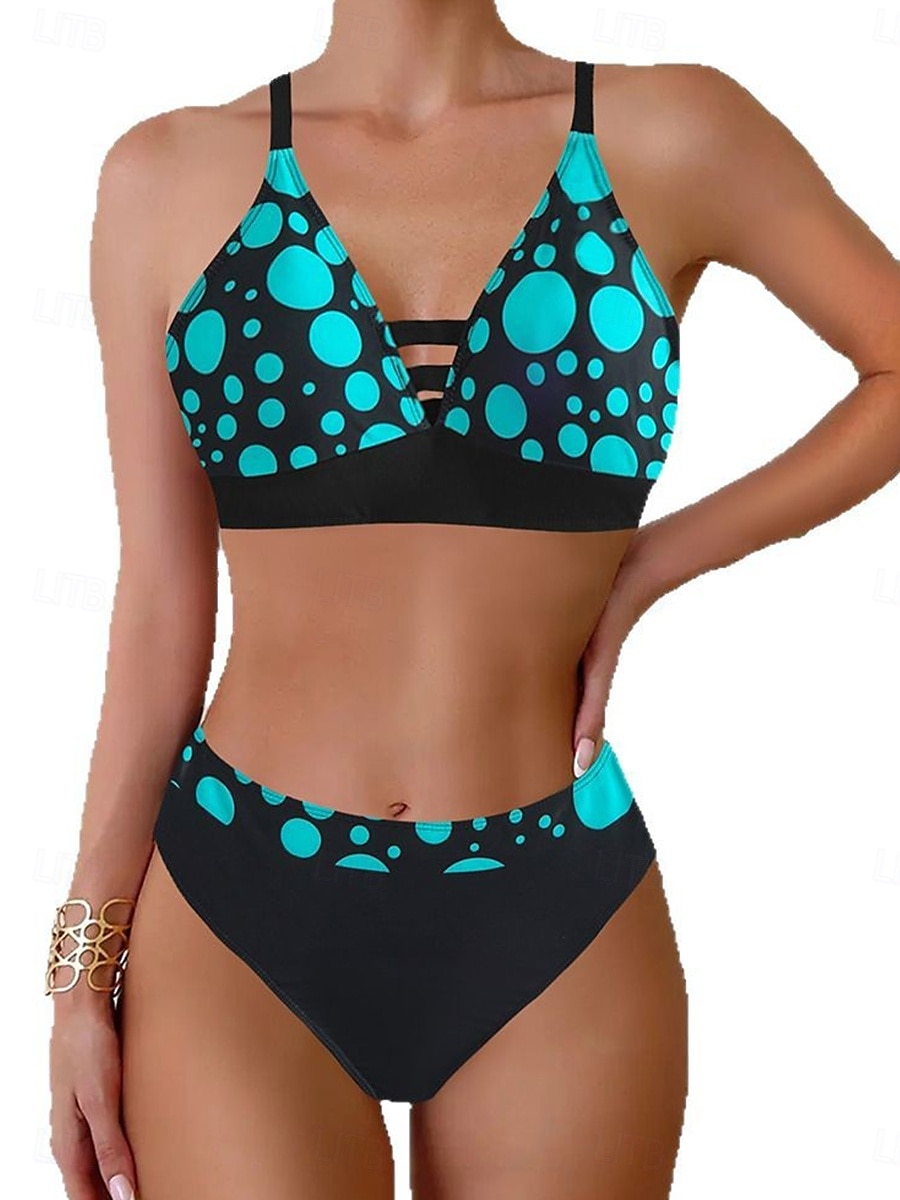 Dames Zwemkleding Bikini 2 stuks Brutaal Zwempak Blote rug Slank Vakantie Strand Kleding Grafisch V-hals Mouwloos Badpakken 2025 - $27.99 –P2