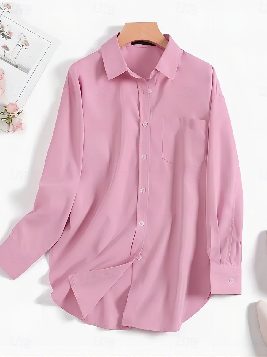 Dame Skjorte Bluse Helfarge Stilfull Fritid Langermet Skjortekrage Vanlige topper Daglig Knapper Hvit Rosa Kakifarget Sommer Vår 2025 - $29.99 –P7