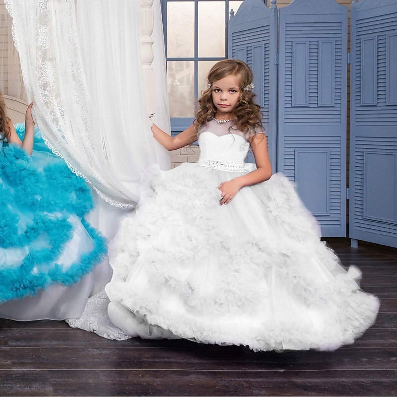 Vestido para Meninas das Flores Crianças Para Meninas Vestido de princesa Espetáculo Casamento Festa Elegante Lindo Com Transparência Côr Sólida Sem Manga Ombro a Ombro Branco Rosa 4 anos + de 2025 por $110.99 –P6