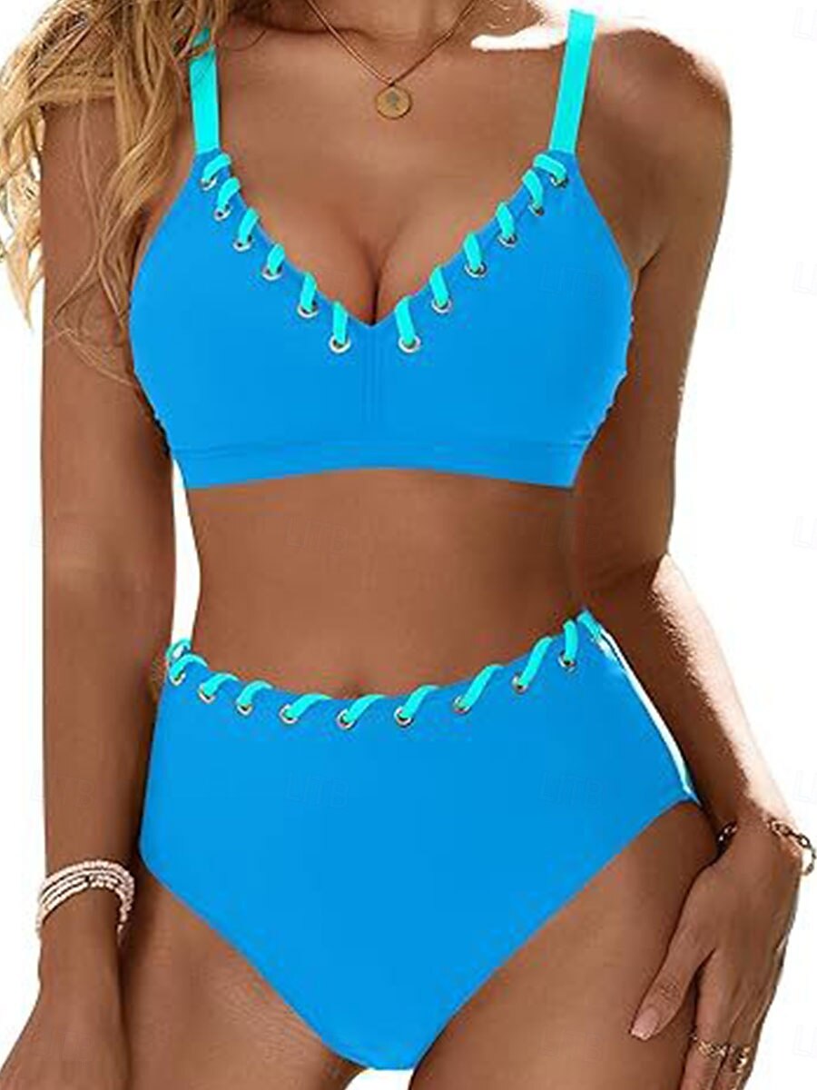 Női Fürdőruha Bikini 2 darab Merész Fürdőruha Nyitott hátú Vékony Szabadság Strandruházat Tömör szín V-alakú Ujjatlan Fürdőruhák 2025 - $27.99 –P3