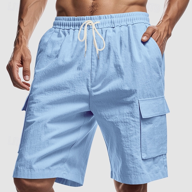 Men's Cargo Shorts Shorts Linen Shorts Summer Shorts Beach Shorts Drawstring Elastic Waist Multi Pocket Plain Comfort Breathable Knee Length Outdoor Daily Beach Hawaiian Casual Black White 2025 - $20.99 –P8