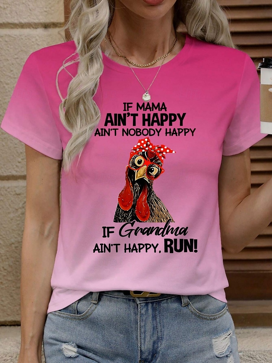 Femme T shirt A Ombre Coq Lettre Décontractées Manche Courte Col Rond Hauts réguliers du quotidien Imprimer Rose Claire Eté de 2025 ? $19.99 –P1