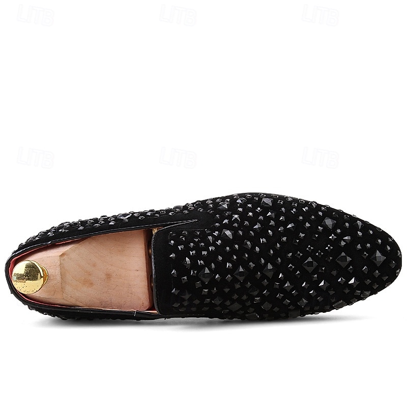 pánské černé sametové mokasíny s cvočkovým detailem – stylové slip-on boty pro formální i večerní příležitosti 2025 - $46.99 –P4