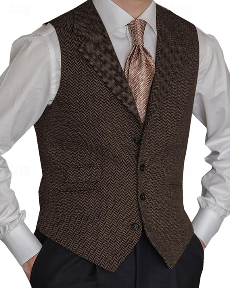 Men's Vest Gilet Vacation Business Daily Date Fashion Casual Spring & Fall Buttons Pocket Polyester Comfortable Plain Single Breasted One-button Lapel Regular Fit Black Red Burgundy Navy Blue Vest 2025 - $41.99 –P12
