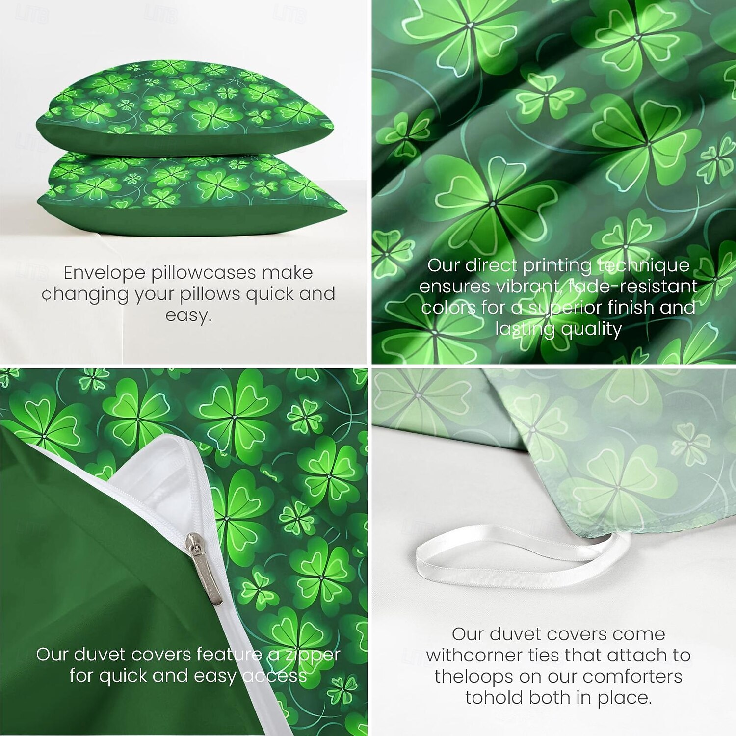 st. patrick's day dynetrekk i 100 % bomull - feir høytiden med komfortabelt og slitesterkt sengetøy med festlige grønne mønstre 2025 - $60.99 –P5