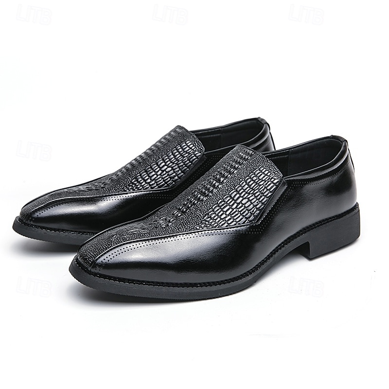 pánské hnědé slip-on boty z umělé kůže s krokodýlím vzorem – stylové mokasíny pro obchodní i formální příležitosti 2025 - $46.99 –P3