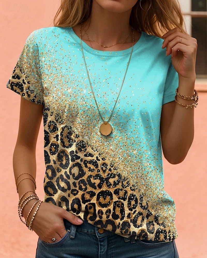 Femme T shirt Chat Lettre Décontractées Manche Courte Col Rond Hauts réguliers du quotidien Imprimer Rose Claire Vert Eté de 2025 ? $19.99 –P1