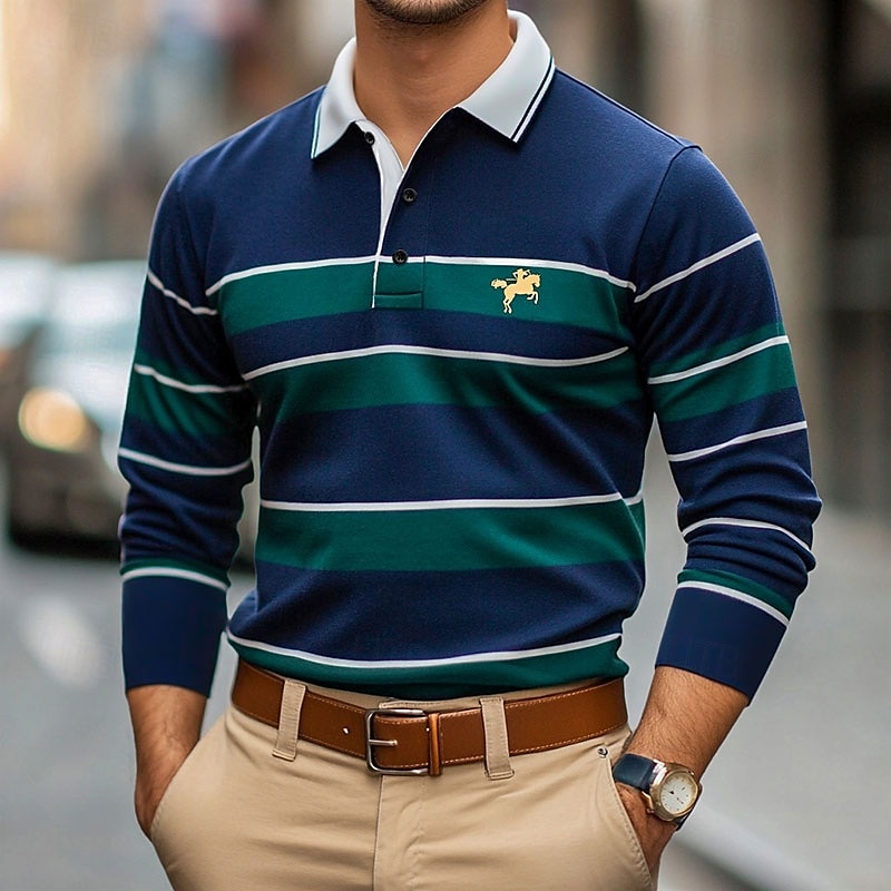 Men's Solid Color Rugby Polo Shirts Golf Polos Shirts Long Sleeve Polo Shirts Lapel Classic Fashion Basic Modern Casual Sports Logo Fall Winter Burgundy Navy Blue Purple 2025 - GBP £22 –P1